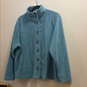 L.L. Bean blue Teddy fleece Jacket with Button Closure